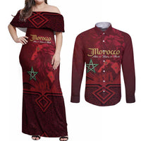 Happy Morocco Proclamation Day Couples Matching Off Shoulder Maxi Dress and Long Sleeve Button Shirt Barbary Lion's Roar - Fight for Peace and Freedom - Wonder Print Shop
