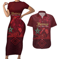 Happy Morocco Proclamation Day Couples Matching Short Sleeve Bodycon Dress and Hawaiian Shirt Barbary Lion's Roar - Fight for Peace and Freedom - Wonder Print Shop