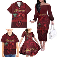 Happy Morocco Proclamation Day Family Matching Off The Shoulder Long Sleeve Dress and Hawaiian Shirt Barbary Lion's Roar - Fight for Peace and Freedom - Wonder Print Shop