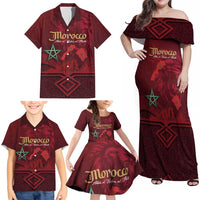 Happy Morocco Proclamation Day Family Matching Off Shoulder Maxi Dress and Hawaiian Shirt Barbary Lion's Roar - Fight for Peace and Freedom - Wonder Print Shop