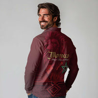 Happy Morocco Proclamation Day Long Sleeve Polo Shirt Barbary Lion's Roar - Fight for Peace and Freedom - Wonder Print Shop