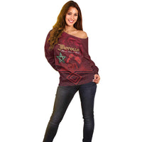 Happy Morocco Proclamation Day Off Shoulder Sweater Barbary Lion's Roar - Fight for Peace and Freedom - Wonder Print Shop