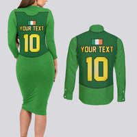 Custom Irish Rugby Couples Matching Long Sleeve Bodycon Dress and Long Sleeve Button Shirt St Patrick's Day Style - Gilet Costume