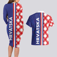 Croatia Hrvatska Checkerboard Half Style Couples Matching Long Sleeve Bodycon Dress and Hawaiian Shirt