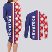 Croatia Hrvatska Checkerboard Half Style Couples Matching Long Sleeve Bodycon Dress and Long Sleeve Button Shirt