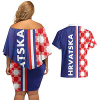 Croatia Hrvatska Checkerboard Half Style Couples Matching Off Shoulder Short Dress and Hawaiian Shirt