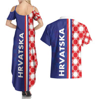 Croatia Hrvatska Checkerboard Half Style Couples Matching Summer Maxi Dress and Hawaiian Shirt