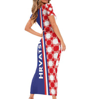 Croatia Hrvatska Checkerboard Half Style Family Matching Short Sleeve Bodycon Dress and Hawaiian Shirt