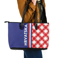 Croatia Hrvatska Checkerboard Half Style Leather Tote Bag