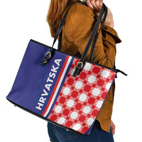 Croatia Hrvatska Checkerboard Half Style Leather Tote Bag