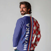 Croatia Hrvatska Checkerboard Half Style Long Sleeve Polo Shirt