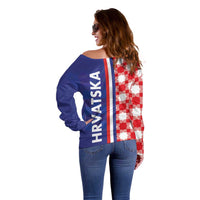 Croatia Hrvatska Checkerboard Half Style Off Shoulder Sweater