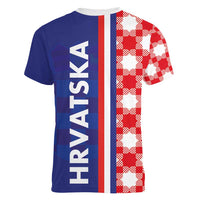 Croatia Hrvatska Checkerboard Half Style Women V-Neck T-Shirt - Wonder Print Shop
