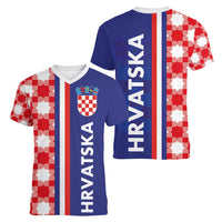 Croatia Hrvatska Checkerboard Half Style Women V-Neck T-Shirt - Wonder Print Shop