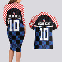 Custom Croatia Kockasti Football Jersey Couples Matching Long Sleeve Bodycon Dress and Hawaiian Shirt