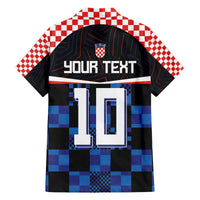 Custom Croatia Kockasti Football Jersey Family Matching Off The Shoulder Long Sleeve Dress and Hawaiian Shirt