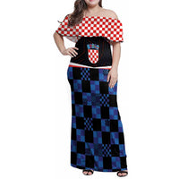 Custom Croatia Kockasti Football Jersey Family Matching Off Shoulder Maxi Dress and Hawaiian Shirt