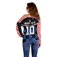 Custom Croatia Kockasti Football Jersey Off Shoulder Sweater