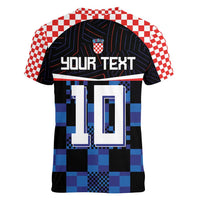 Custom Croatia Kockasti Football Jersey Women V-Neck T-Shirt - Wonder Print Shop