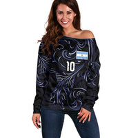 Custom Argentina Football Off Shoulder Sweater Artistic Pattern-Paintings Inspired Black Color - Wonder Print Shop