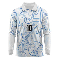 Custom Argentina Football Long Sleeve Polo Shirt Artistic Pattern-Paintings Inspired White Color - Wonder Print Shop