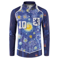 Custom Netherlands Football Button Sweatshirt Starry Night Inspired-Sporty Style - Wonder Print Shop