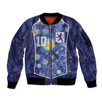Custom Netherlands Football Sleeve Zip Bomber Jacket Starry Night Inspired-Sporty Style - Wonder Print Shop