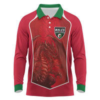 Custom Wales Football Long Sleeve Polo Shirt The Dragons Sporty Style - Wonder Print Shop