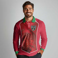 Custom Wales Football Long Sleeve Polo Shirt The Dragons Sporty Style - Wonder Print Shop