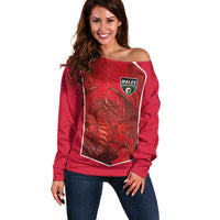 Custom Wales Football Off Shoulder Sweater The Dragons Sporty Style - Wonder Print Shop