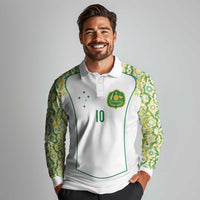 Custom Australia Football Long Sleeve Polo Shirt Aboriginal Pattern Sporty Style-White Color - Wonder Print Shop