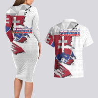 Slovakia Couples Matching Long Sleeve Bodycon Dress and Hawaiian Shirt Flag Grunge Half Style with Slovak Pattern