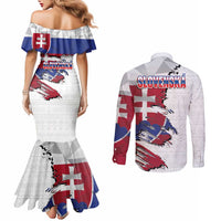 Slovakia Couples Matching Mermaid Dress and Long Sleeve Button Shirt Flag Grunge Half Style with Slovak Pattern