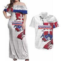 Slovakia Couples Matching Off Shoulder Maxi Dress and Hawaiian Shirt Flag Grunge Half Style with Slovak Pattern