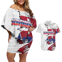 Slovakia Couples Matching Off Shoulder Short Dress and Hawaiian Shirt Flag Grunge Half Style with Slovak Pattern