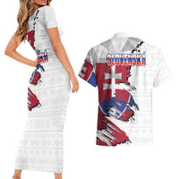 Slovakia Couples Matching Short Sleeve Bodycon Dress and Hawaiian Shirt Flag Grunge Half Style with Slovak Pattern
