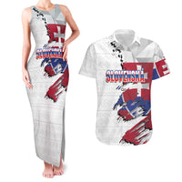 Slovakia Couples Matching Tank Maxi Dress and Hawaiian Shirt Flag Grunge Half Style with Slovak Pattern