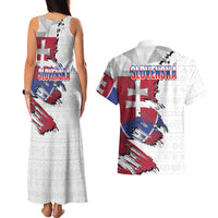 Slovakia Couples Matching Tank Maxi Dress and Hawaiian Shirt Flag Grunge Half Style with Slovak Pattern