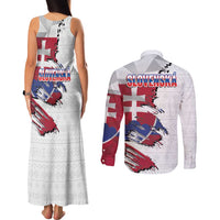 Slovakia Couples Matching Tank Maxi Dress and Long Sleeve Button Shirt Flag Grunge Half Style with Slovak Pattern