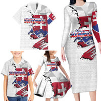 Slovakia Family Matching Long Sleeve Bodycon Dress and Hawaiian Shirt Flag Grunge Half Style with Slovak Pattern