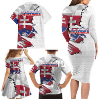 Slovakia Family Matching Long Sleeve Bodycon Dress and Hawaiian Shirt Flag Grunge Half Style with Slovak Pattern