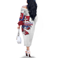 Slovakia Family Matching Off The Shoulder Long Sleeve Dress and Hawaiian Shirt Flag Grunge Half Style with Slovak Pattern