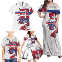 Slovakia Family Matching Off Shoulder Maxi Dress and Hawaiian Shirt Flag Grunge Half Style with Slovak Pattern