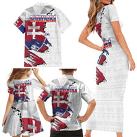 Slovakia Family Matching Short Sleeve Bodycon Dress and Hawaiian Shirt Flag Grunge Half Style with Slovak Pattern