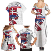 Slovakia Family Matching Summer Maxi Dress and Hawaiian Shirt Flag Grunge Half Style with Slovak Pattern