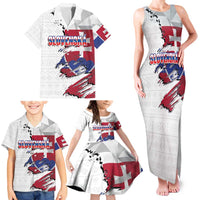 Slovakia Family Matching Tank Maxi Dress and Hawaiian Shirt Flag Grunge Half Style with Slovak Pattern