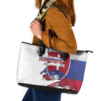 Slovakia Leather Tote Bag Flag Grunge Half Style with Slovak Pattern