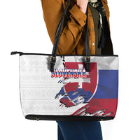 Slovakia Leather Tote Bag Flag Grunge Half Style with Slovak Pattern