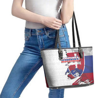 Slovakia Leather Tote Bag Flag Grunge Half Style with Slovak Pattern