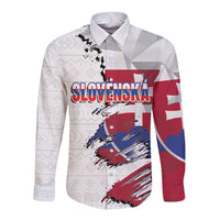 Slovakia Long Sleeve Button Shirt Flag Grunge Half Style with Slovak Pattern